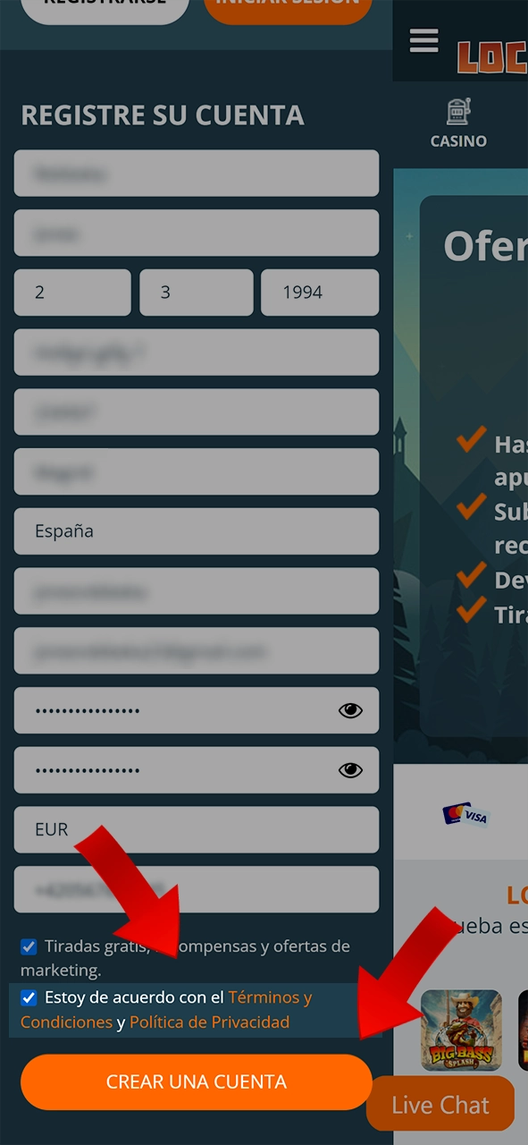 Accept LocoWin's terms and conditions and click Create Account.