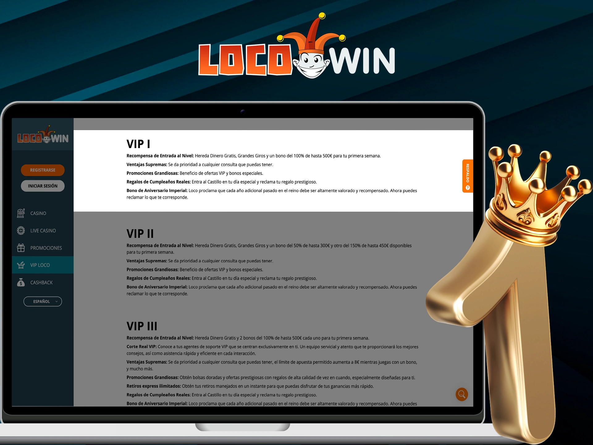 Discover the first level bonuses of Locowin's VIP program.