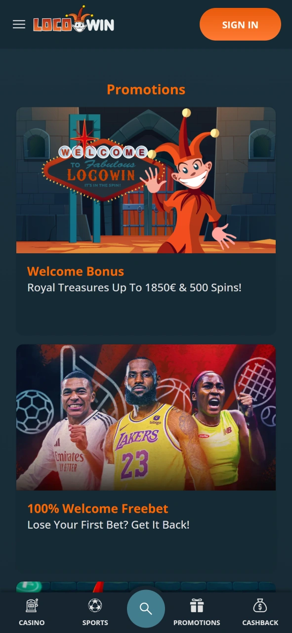 Bonus page of LocoWin casino.