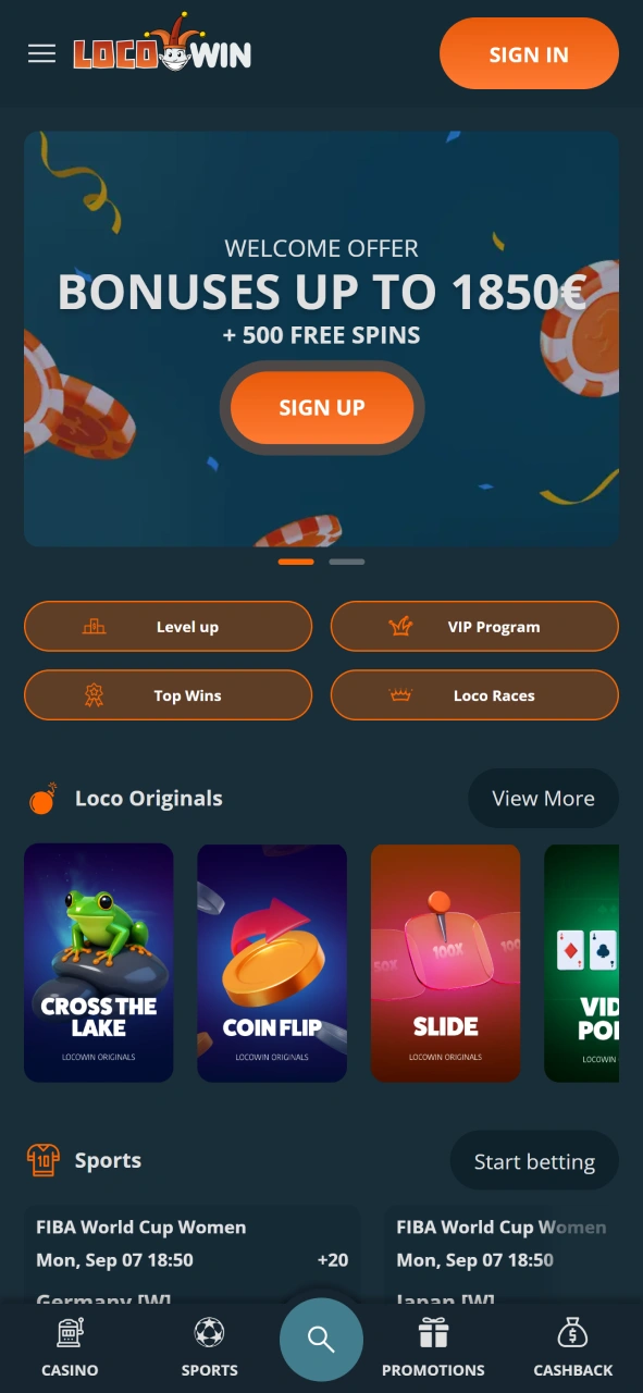 LocoWin Casino homepage.