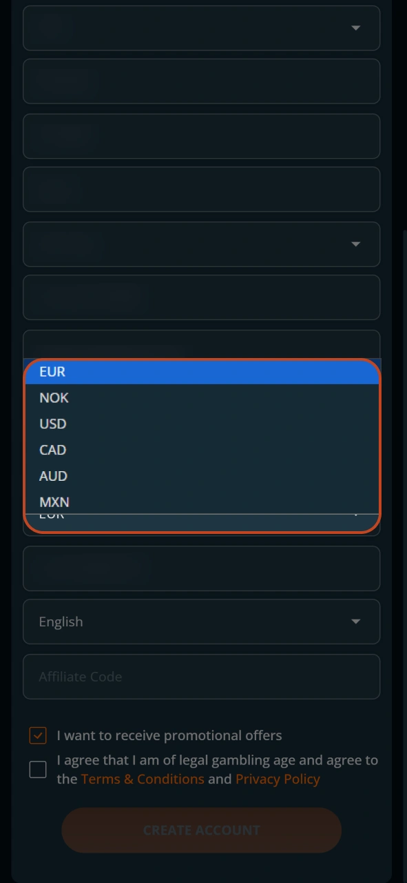 Select your preferred currency for playing LocoWin.