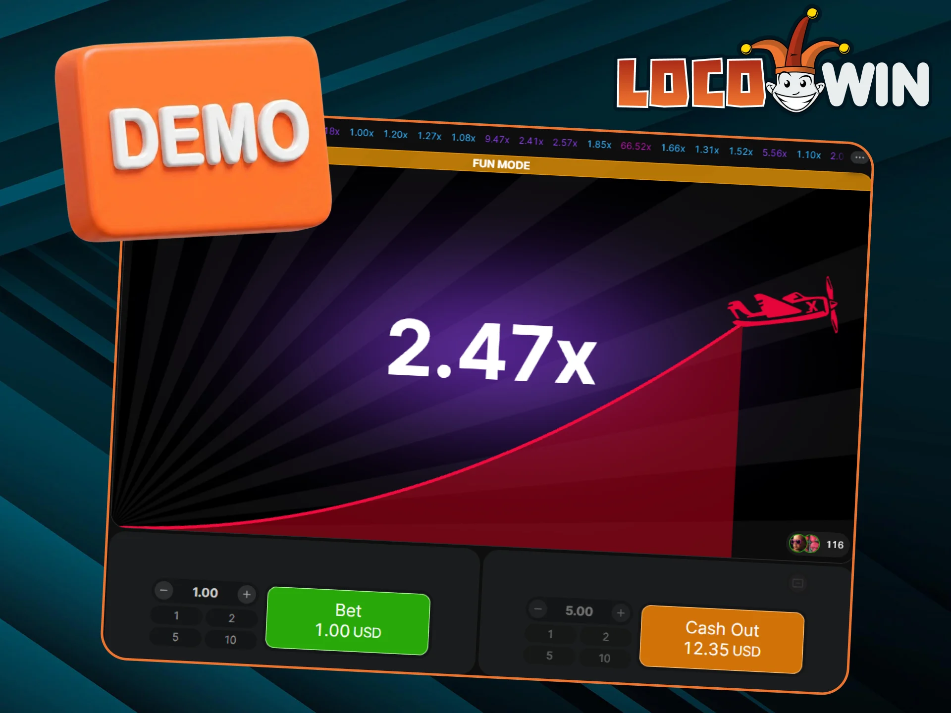 Demo mod of the Aviator game at LocoWin will allow you to hone your skills.