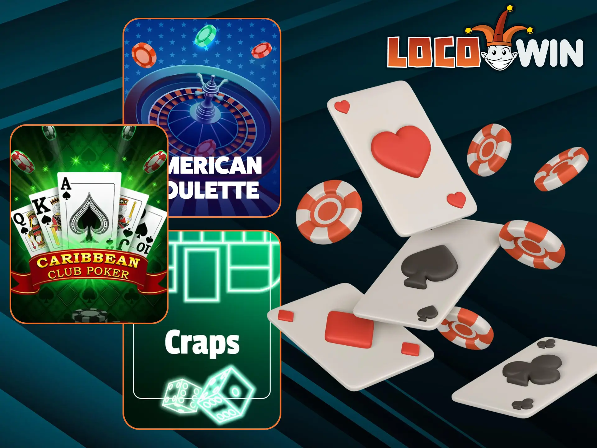 The LocoWin website offers table games such as Casino Stud Poker, Sugar Glider Dice, and 9 Pots of Gold Roulette.