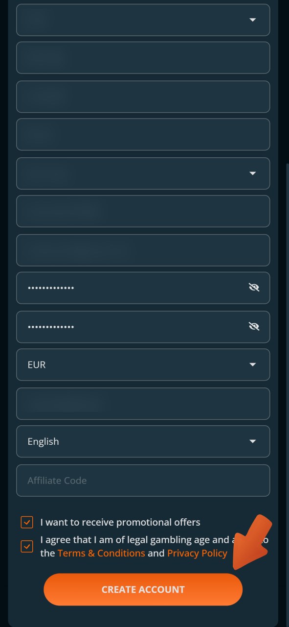 Accept LocoWin's terms and conditions and click Create Account.