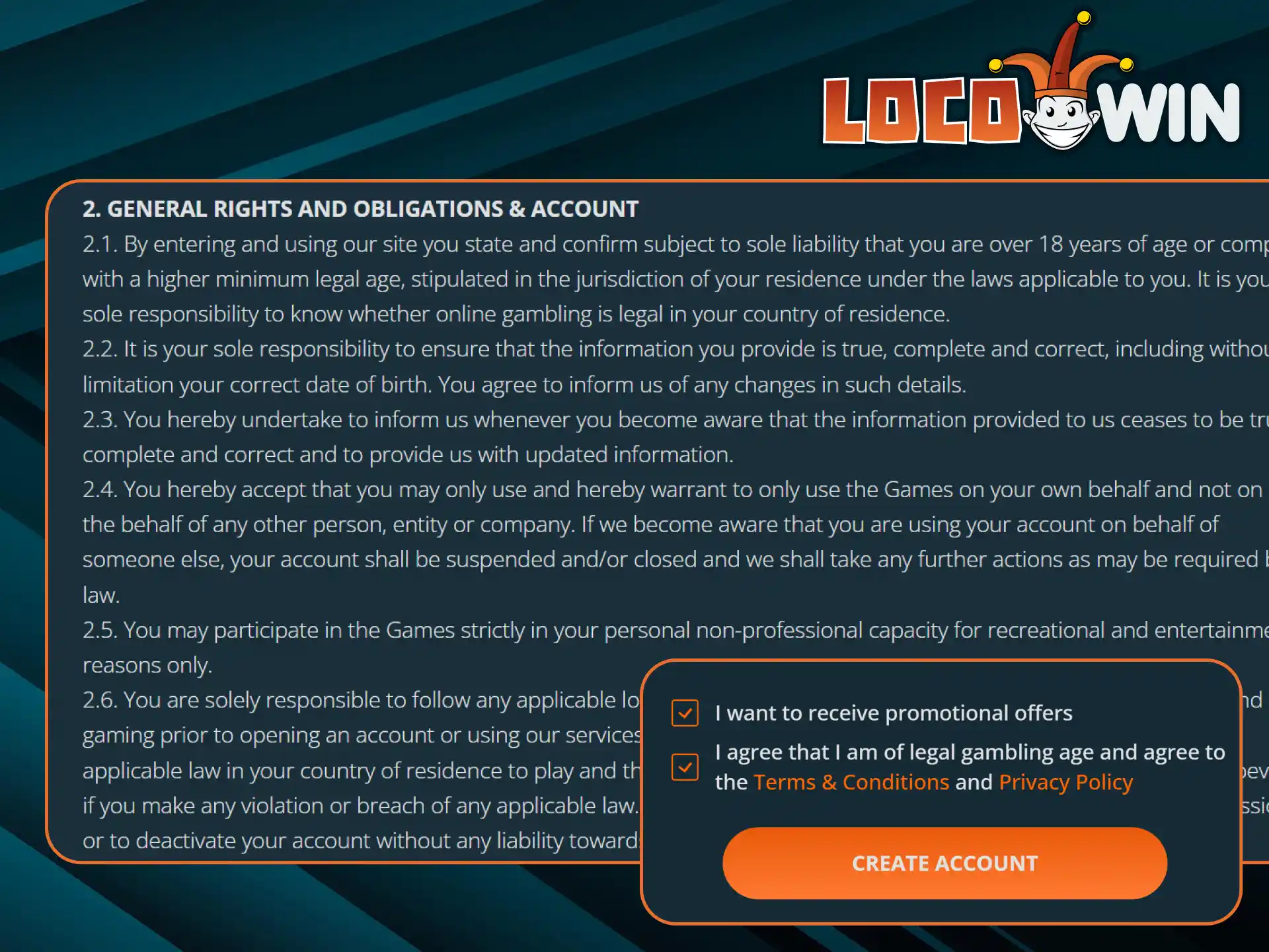 Check out LocoWin's registration requirements.