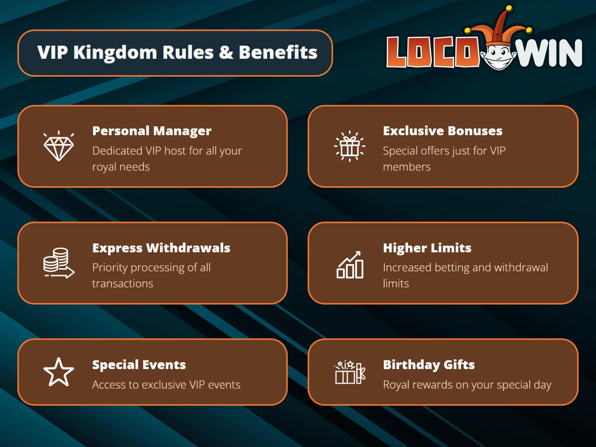 Bonuses you can get by joining the LocoWin VIP program.