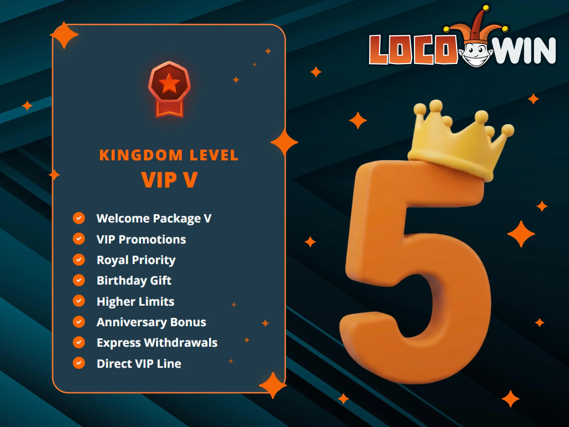 Enjoy the most profitable level 5 of LocoWin's VIP program.