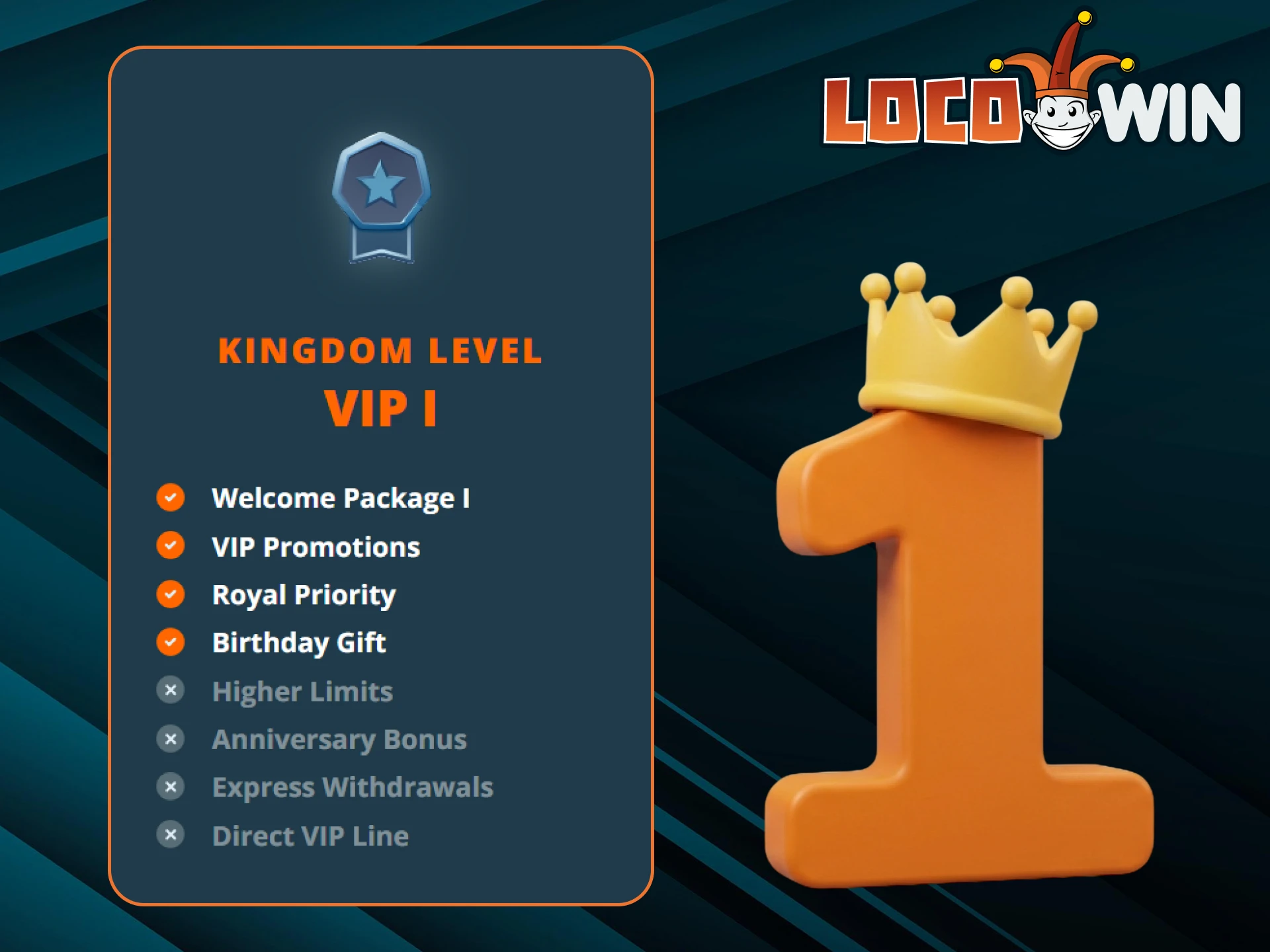Discover the first level bonuses of LocoWin's VIP program.